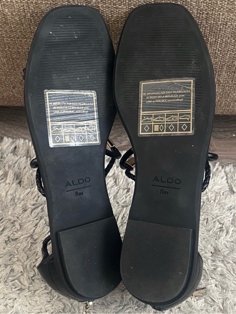 ALDO Black Braided T-Strap Sandals with Gold Accents - Picture 5 of 5